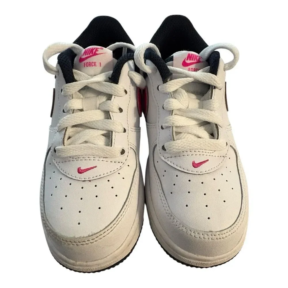 Nike Kids White and Pink Force 1‎ Sneakers